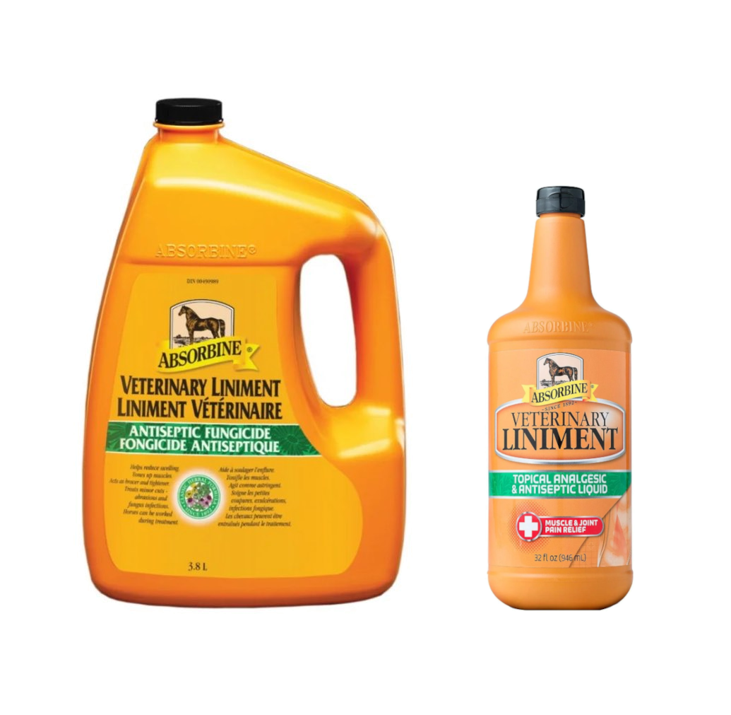 Horse liniments for horse muscle soreness and stiffness, including products from Absorbine and Buckleys.