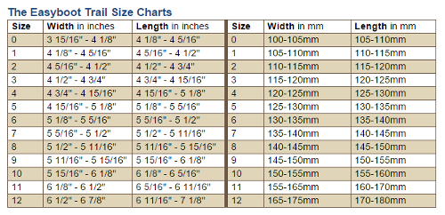 Easyboot Trail Size Chart