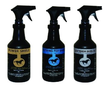 Golden Horseshoe Fly Control Products; power shield, mustang fly shield, extenda shield