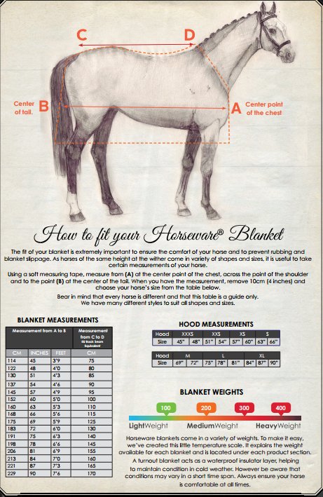 Horse Sleazy Size Chart