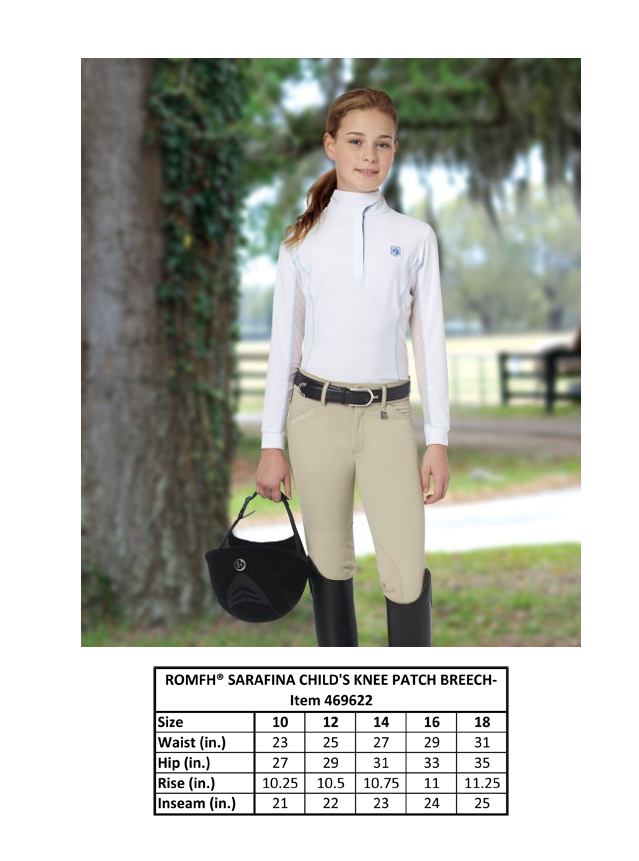 Romfh Sarafina Kids and Size chart