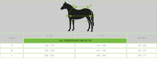 horseware Sportz Vibe size chart